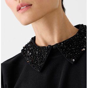J. CREW CREW NECK SWEATSHIRT WITH A CRYSTAL-EMBELLISHED COLLAR SIZE XXS